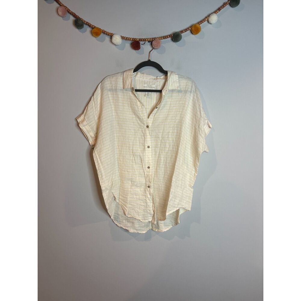 Cynthia Rowley cream and yellow striped linen button down top